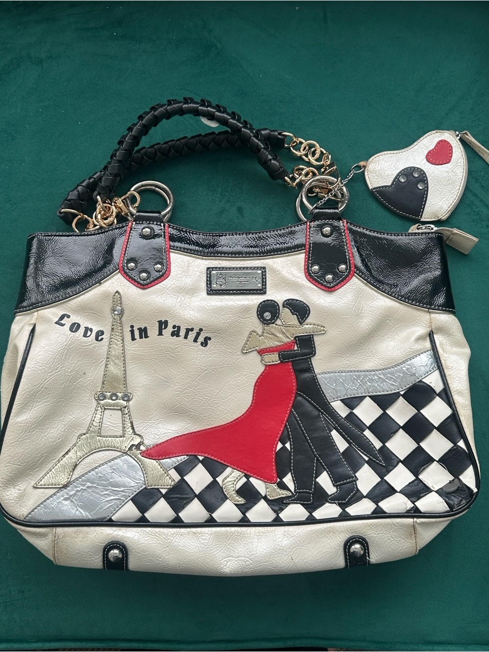 Sharif Ivory & Black Tote with Red Accent